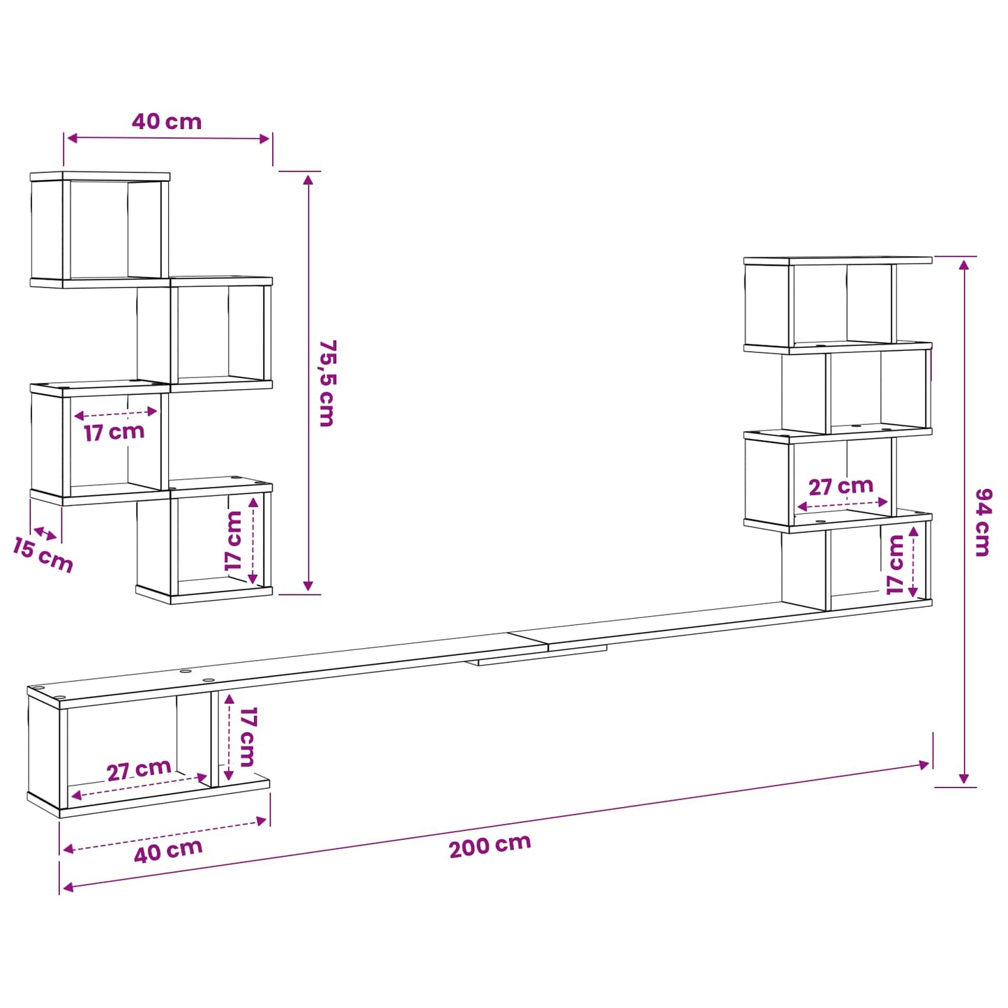 vidaXL Wall-Mounted TV Shelf Sonoma Oak 200 x 15 x 94 cm
