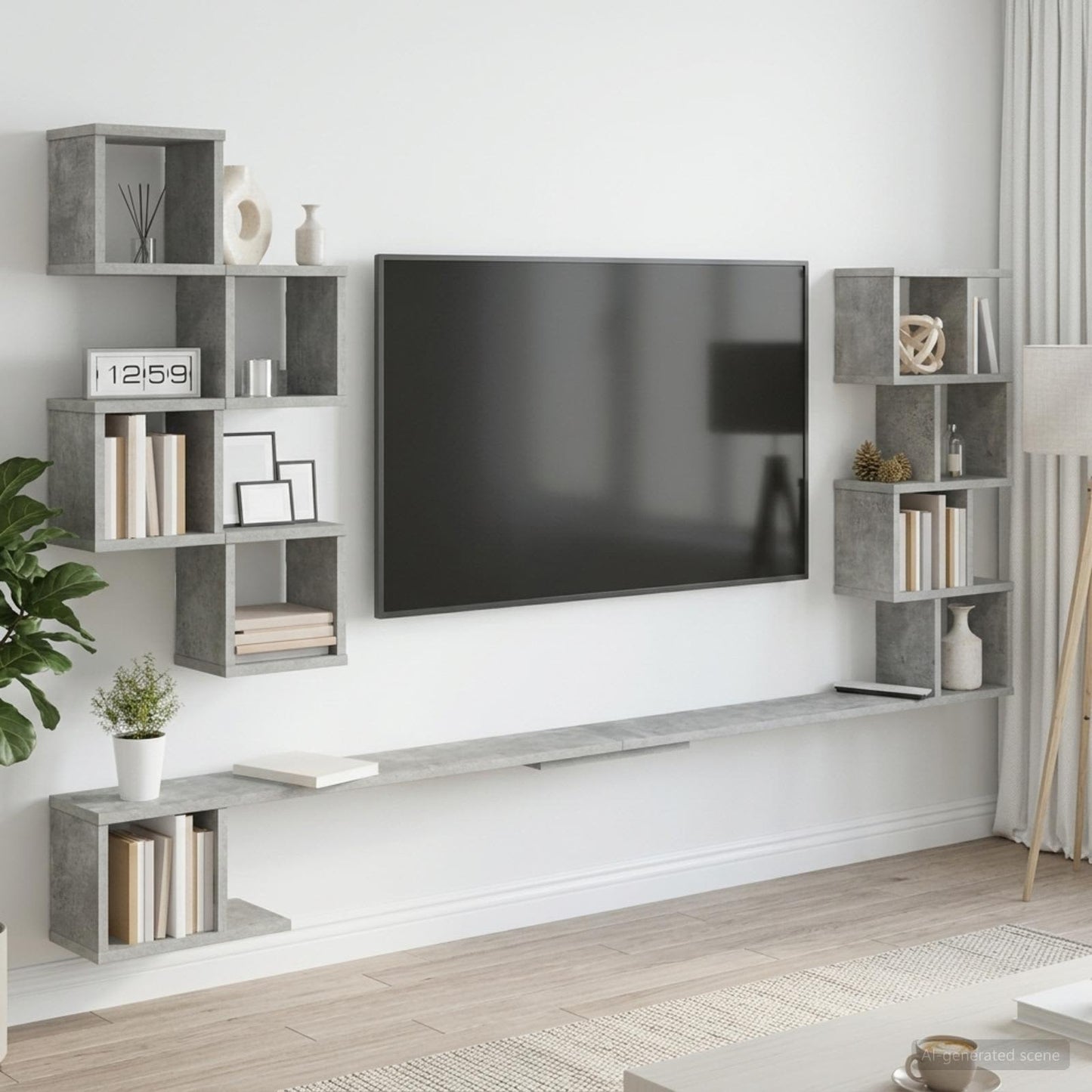 vidaXL Wall-Mounted TV Shelf Concrete Grey 200 x 15 x 94 cm