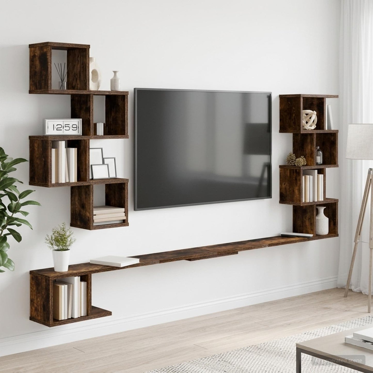 vidaXL Wall-Mounted TV Shelf Smoked Oak 200 x 15 x 94 cm