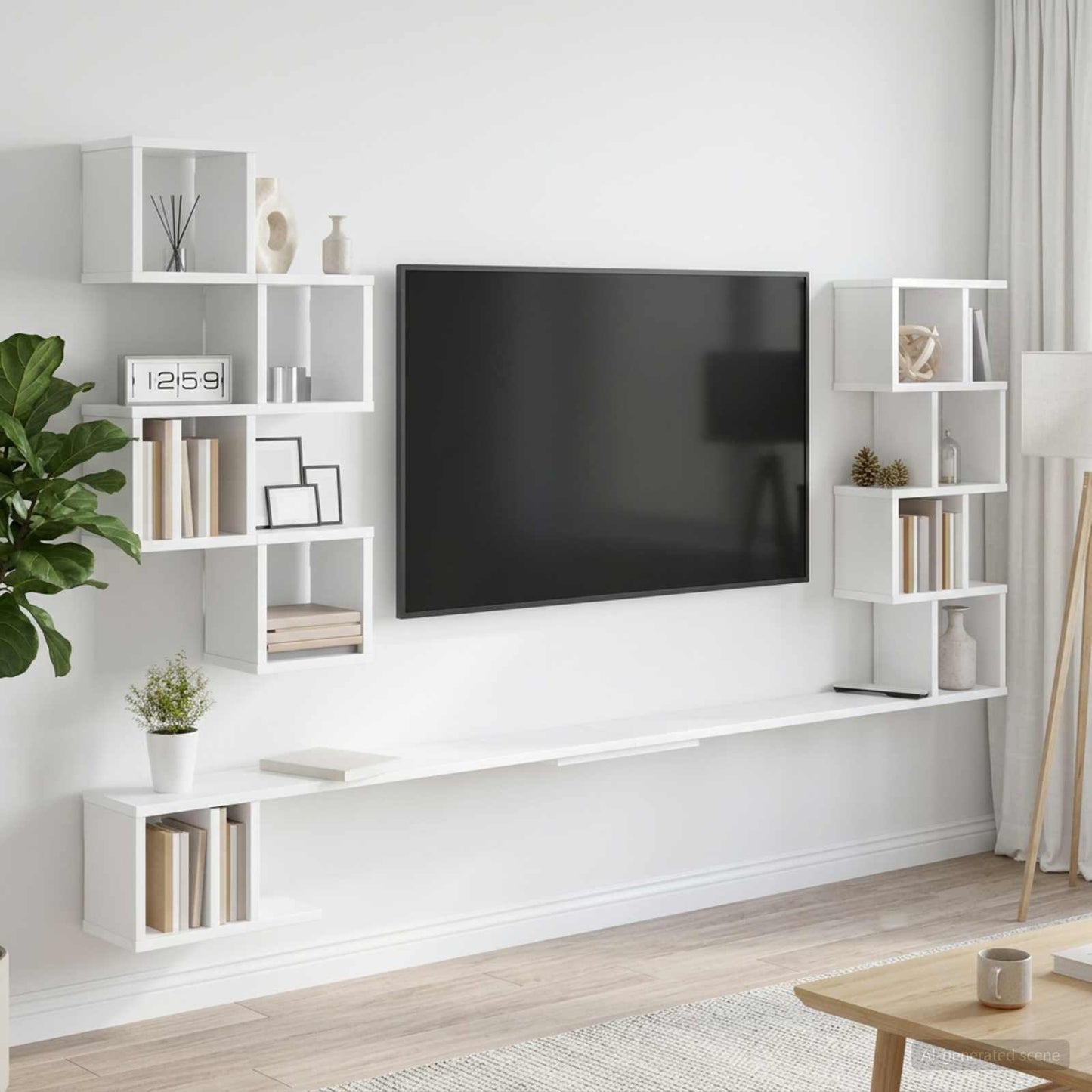 vidaXL Wall-Mounted TV Shelf White 160 x 15 x 94 cm Engineered Wood