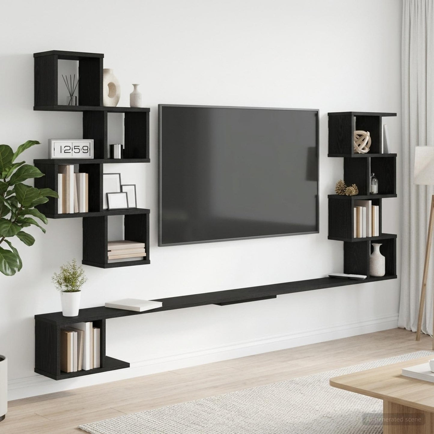 vidaXL Wall-Mounted TV Shelf Black Oak 160 x 15 x 94 cm