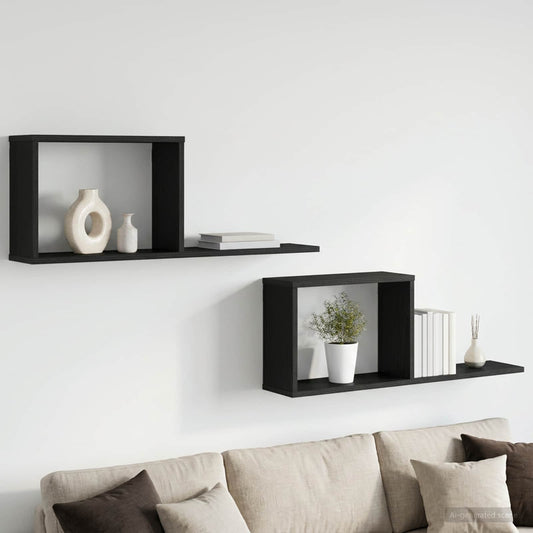 vidaXL Floating Shelves 2 pcs Black Oak 80 x 15 x 30 cm