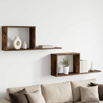 vidaXL Floating Shelves 2 pcs Smoked Oak 80 x 15 x 30 cm