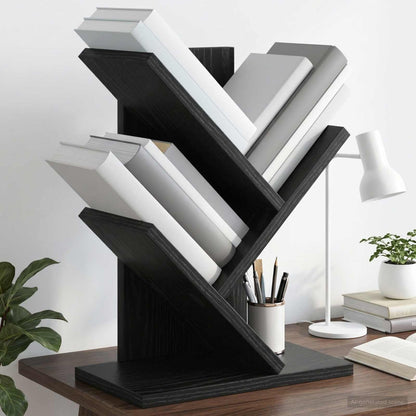 vidaXL Tree Bookshelf 3-Tier 30 x 18 x 40 cm Engineered Wood Black Oak