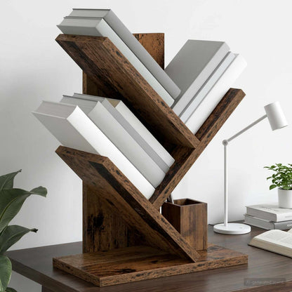 vidaXL Tree Bookshelf 3-Tier 30 x 18 x 40 cm Engineered Wood Old Wood