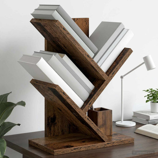 vidaXL Tree Bookshelf 3-Tier 30 x 18 x 40 cm Engineered Wood Old Wood