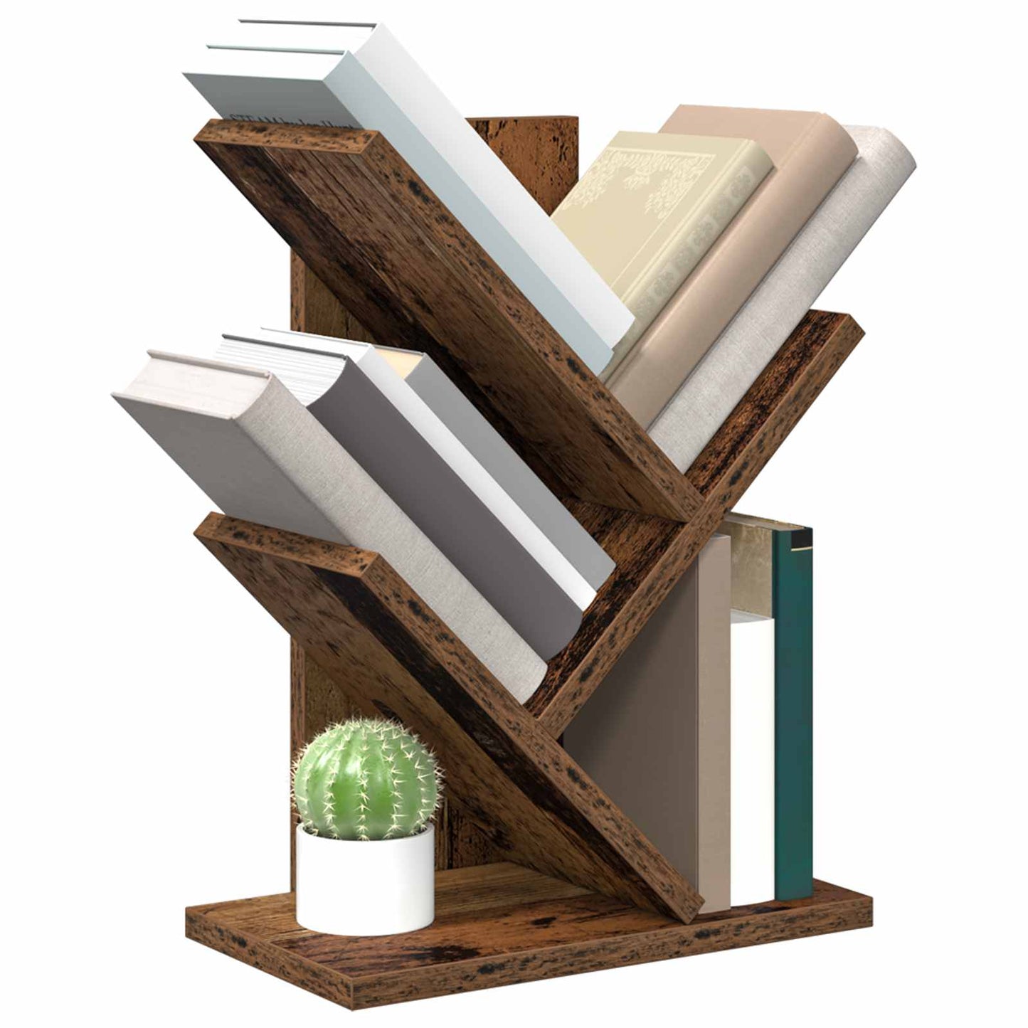 vidaXL Tree Bookshelf 3-Tier 30 x 18 x 40 cm Engineered Wood Old Wood