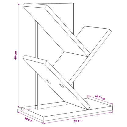 vidaXL Tree Bookshelf 3-Tier 30 x 18 x 40 cm Engineered Wood Old Wood