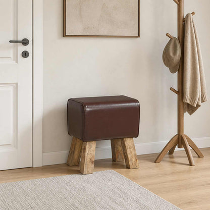 vidaXL Bench 40 x 30 x 45 cm Real Leather Dark Brown