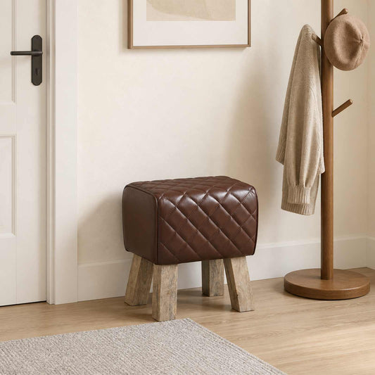 vidaXL Bench 40 x 30 x 45 cm Real Leather Brown Diamond