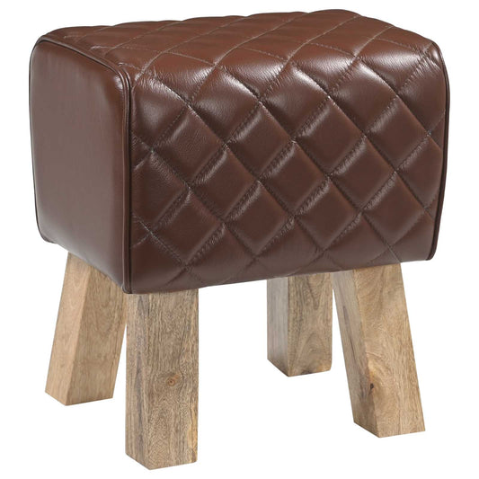 vidaXL Bench 40 x 30 x 45 cm Real Leather Brown Diamond