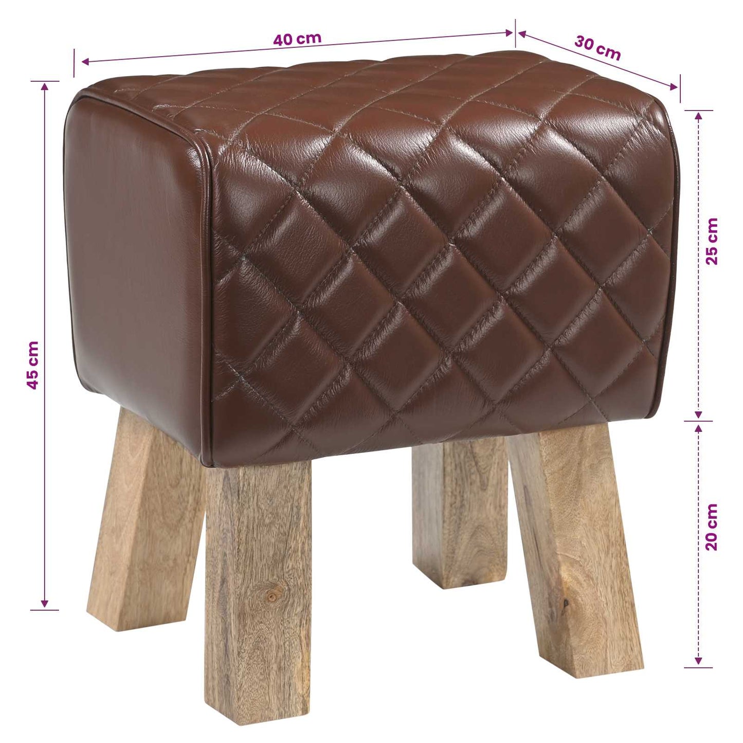 vidaXL Bench 40 x 30 x 45 cm Real Leather Brown Diamond