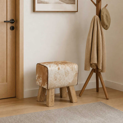 vidaXL Bench 40 x 30 x 45 cm Real Leather Brown and White