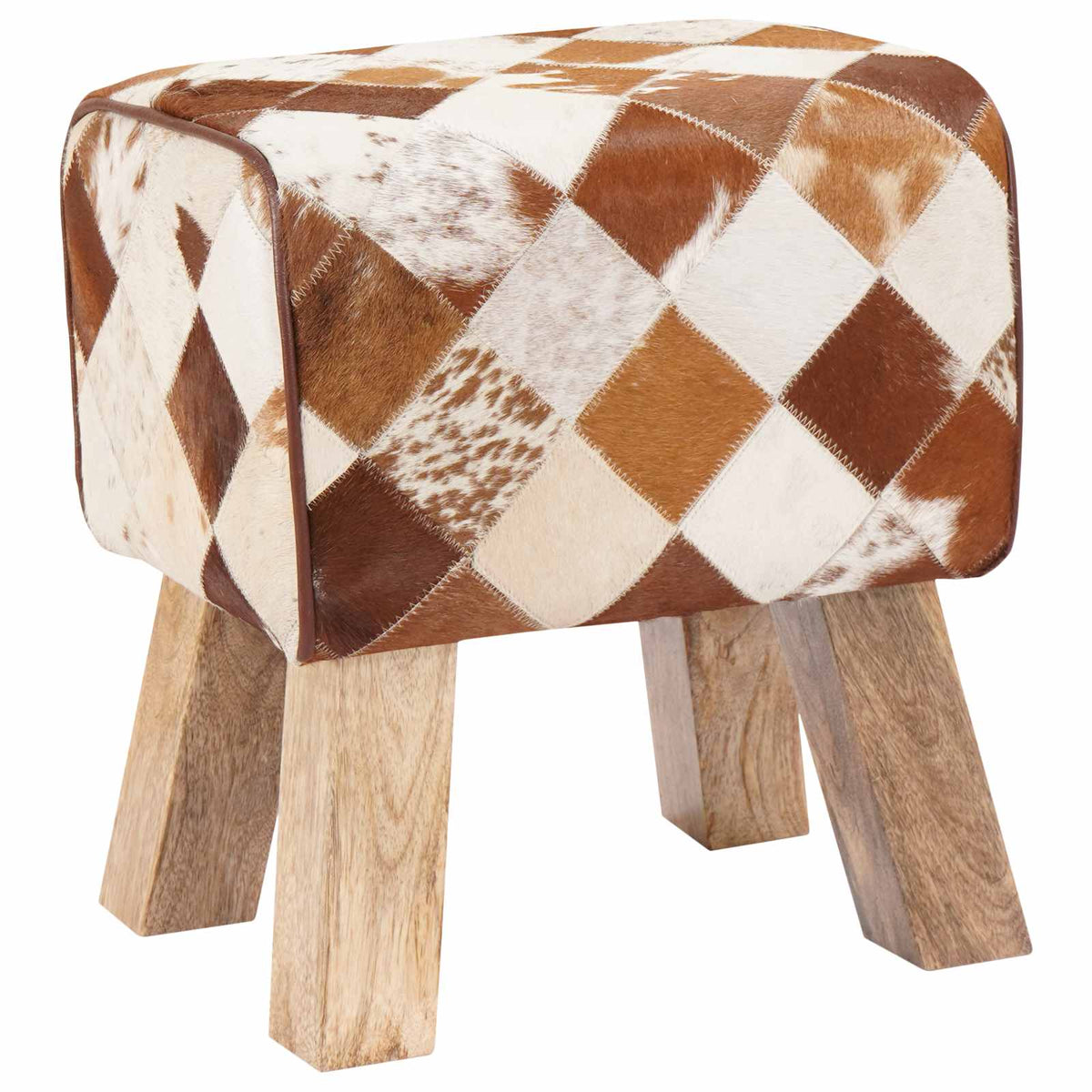 vidaXL Bench 40 x 30 x 45 cm Real Leather Brown Patchwork