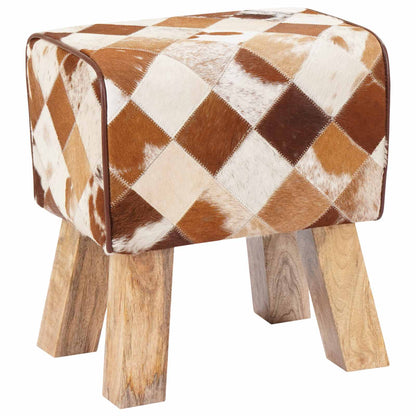 vidaXL Bench 40 x 30 x 45 cm Real Leather Brown Patchwork