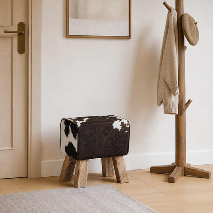 vidaXL Bench 40 x 30 x 45 cm Real Leather Black and White