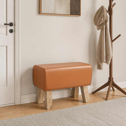 vidaXL Bench 60 x 30 x 45 cm Real Leather Brown