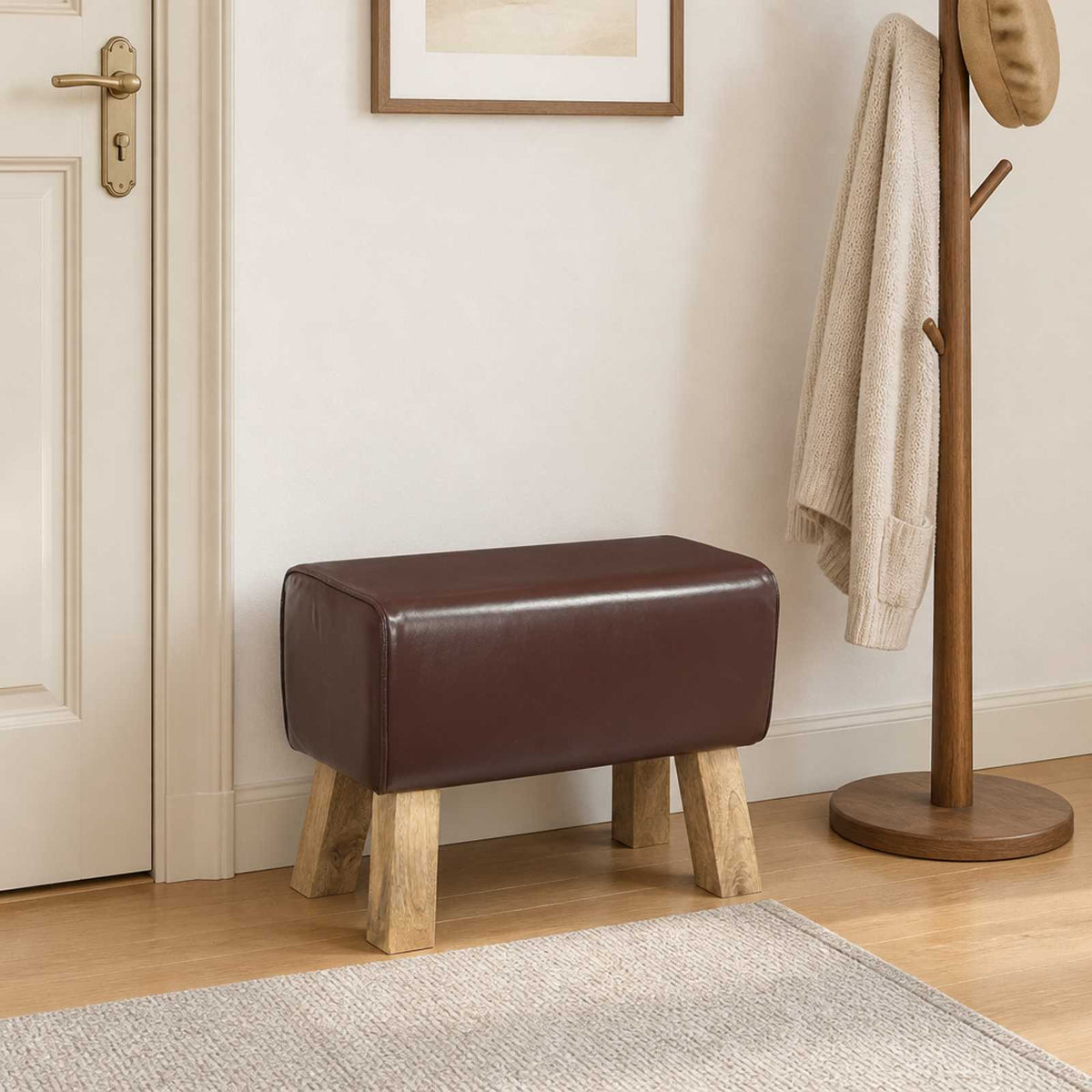 vidaXL Bench 60 x 30 x 45 cm Real Leather Dark Brown