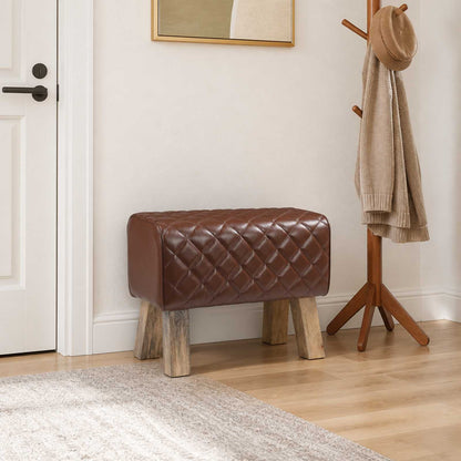 vidaXL Bench 60 x 30 x 45 cm Real Leather Brown Diamond