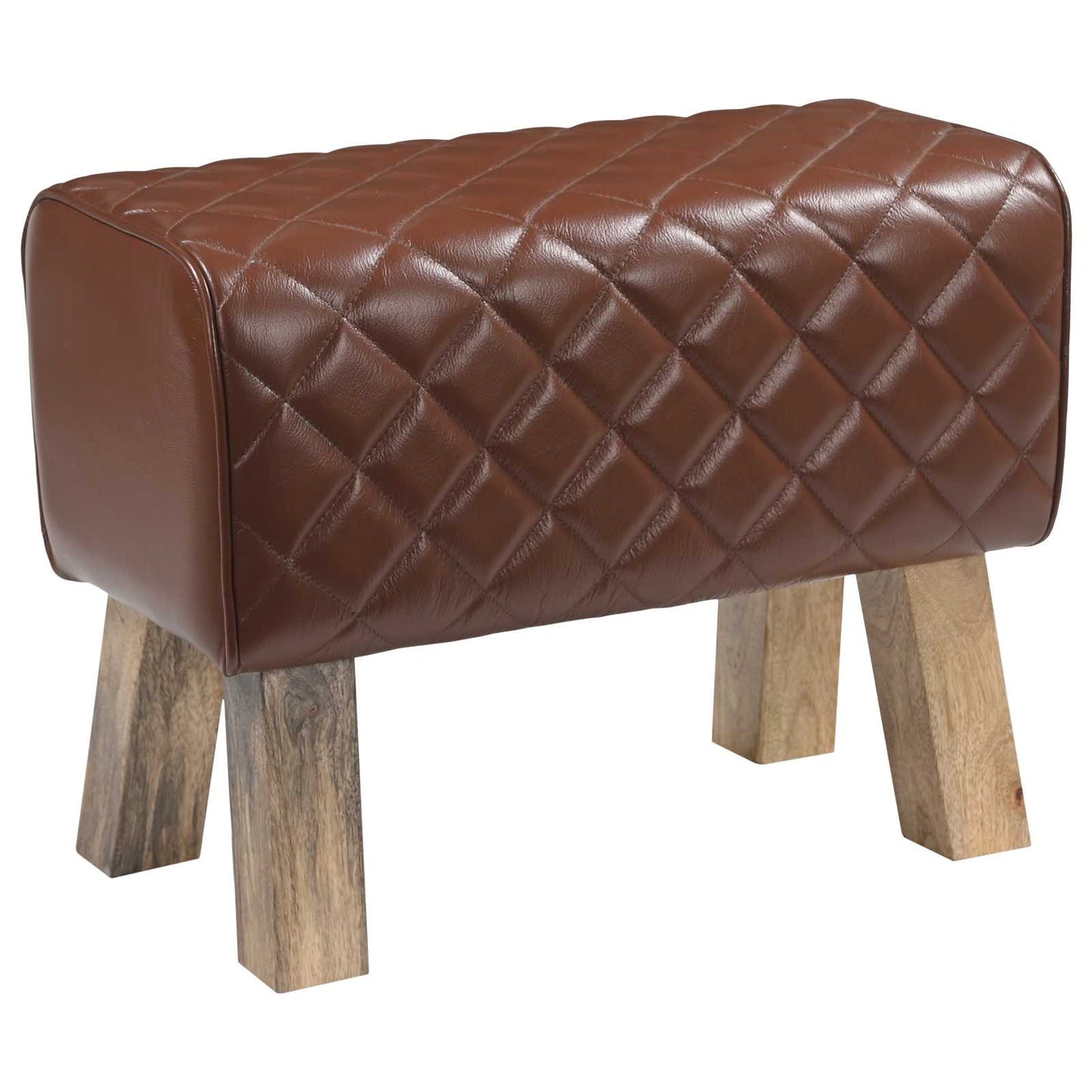 vidaXL Bench 60 x 30 x 45 cm Real Leather Brown Diamond
