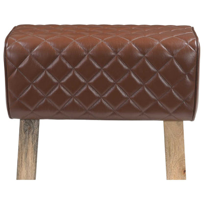 vidaXL Bench 60 x 30 x 45 cm Real Leather Brown Diamond