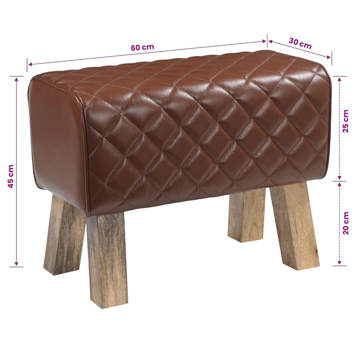 vidaXL Bench 60 x 30 x 45 cm Real Leather Brown Diamond