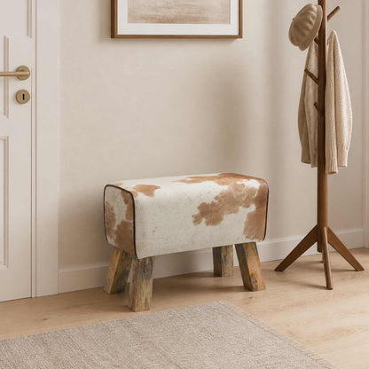 vidaXL Bench 60 x 30 x 45 cm Real Leather Brown and White