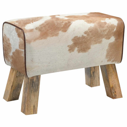 vidaXL Bench 60 x 30 x 45 cm Real Leather Brown and White