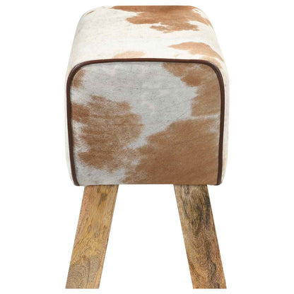 vidaXL Bench 60 x 30 x 45 cm Real Leather Brown and White