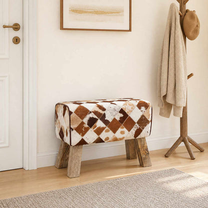 vidaXL Bench 60 x 30 x 45 cm Real Leather Brown Patchwork