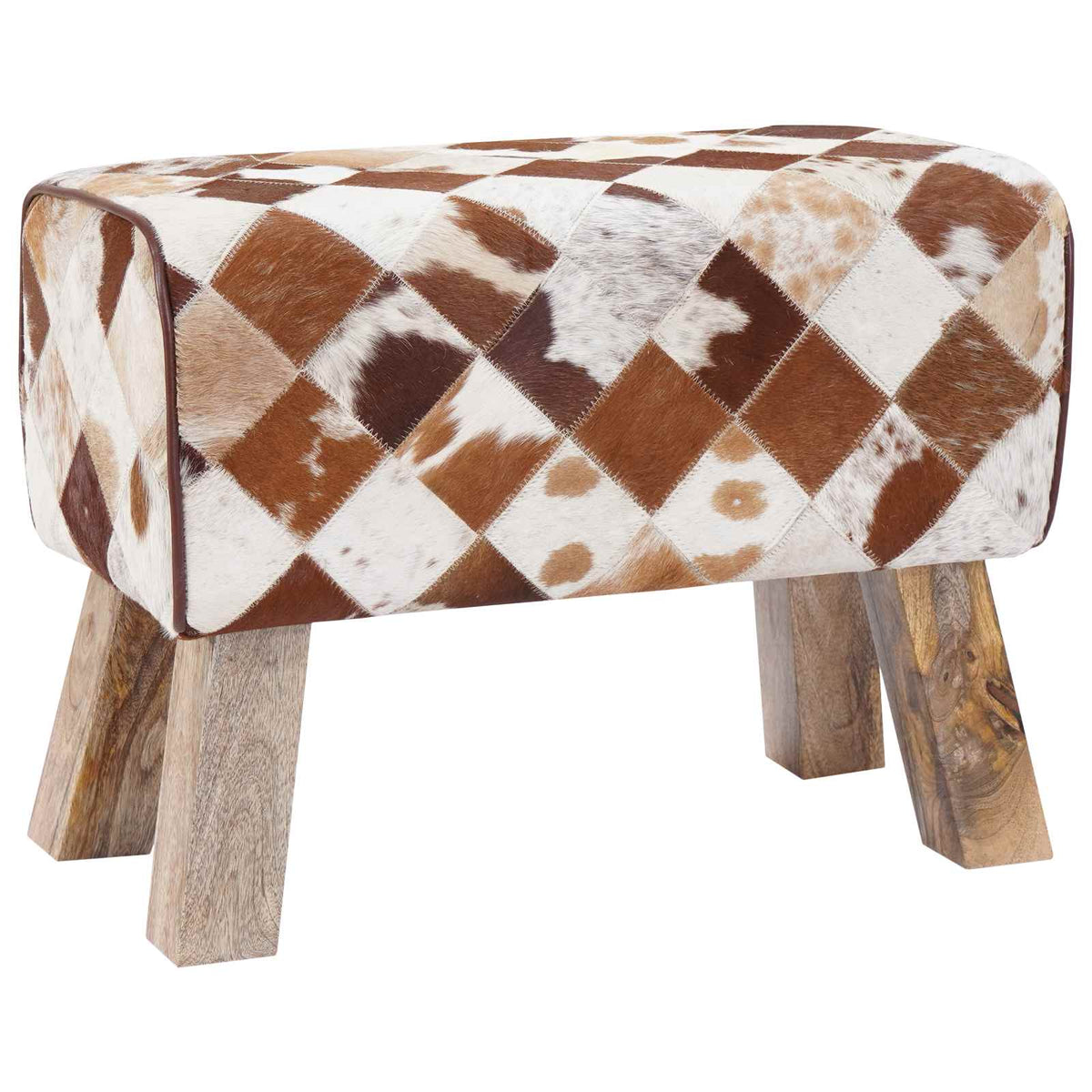 vidaXL Bench 60 x 30 x 45 cm Real Leather Brown Patchwork