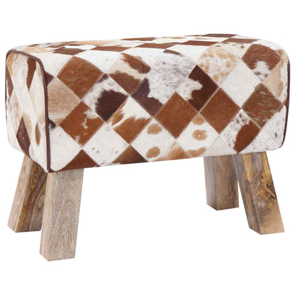 vidaXL Bench 60 x 30 x 45 cm Real Leather Brown Patchwork