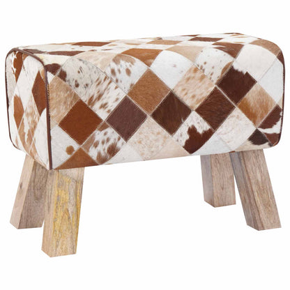 vidaXL Bench 60 x 30 x 45 cm Real Leather Brown Patchwork