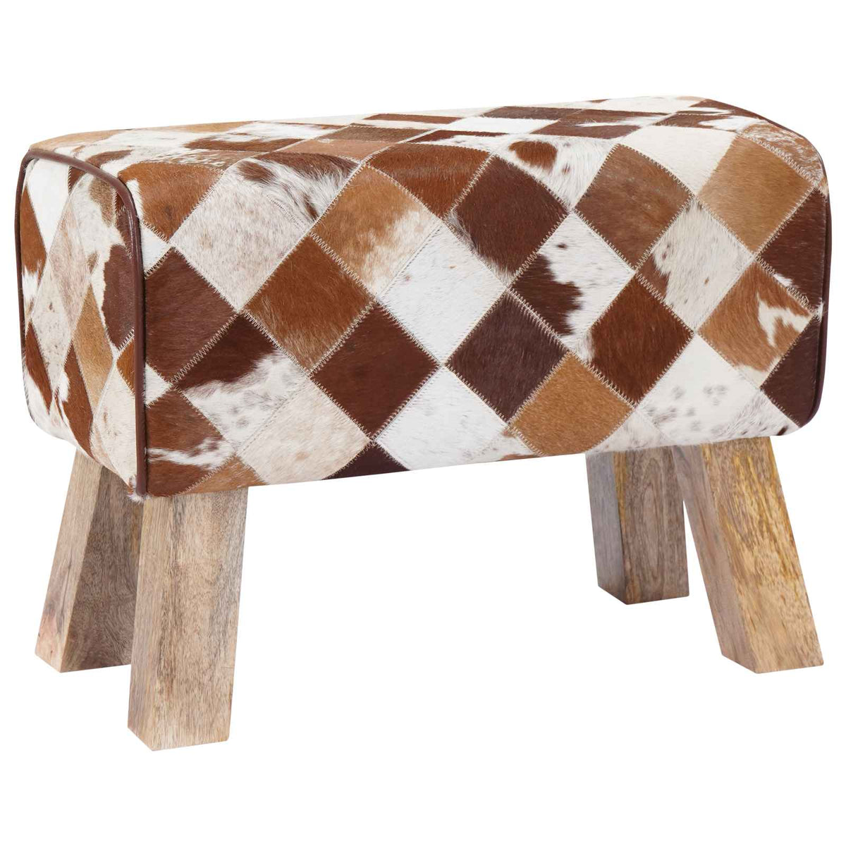 vidaXL Bench 60 x 30 x 45 cm Real Leather Brown Patchwork