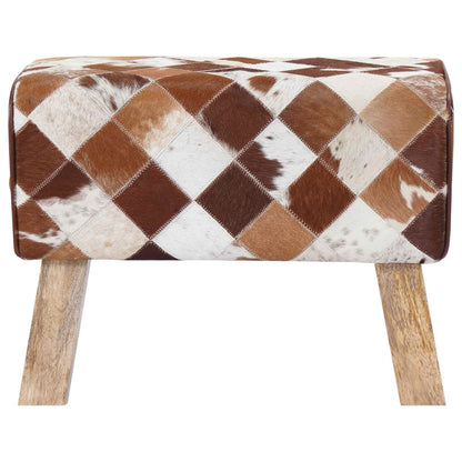 vidaXL Bench 60 x 30 x 45 cm Real Leather Brown Patchwork