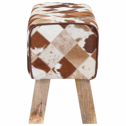vidaXL Bench 60 x 30 x 45 cm Real Leather Brown Patchwork