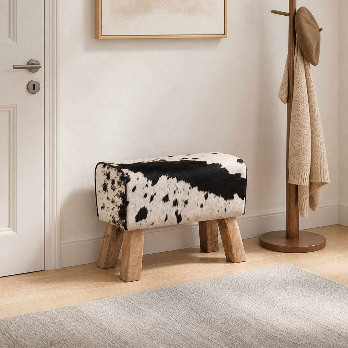 vidaXL Bench 60 x 30 x 45 cm Real Leather Black and White