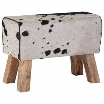 vidaXL Bench 60 x 30 x 45 cm Real Leather Black and White