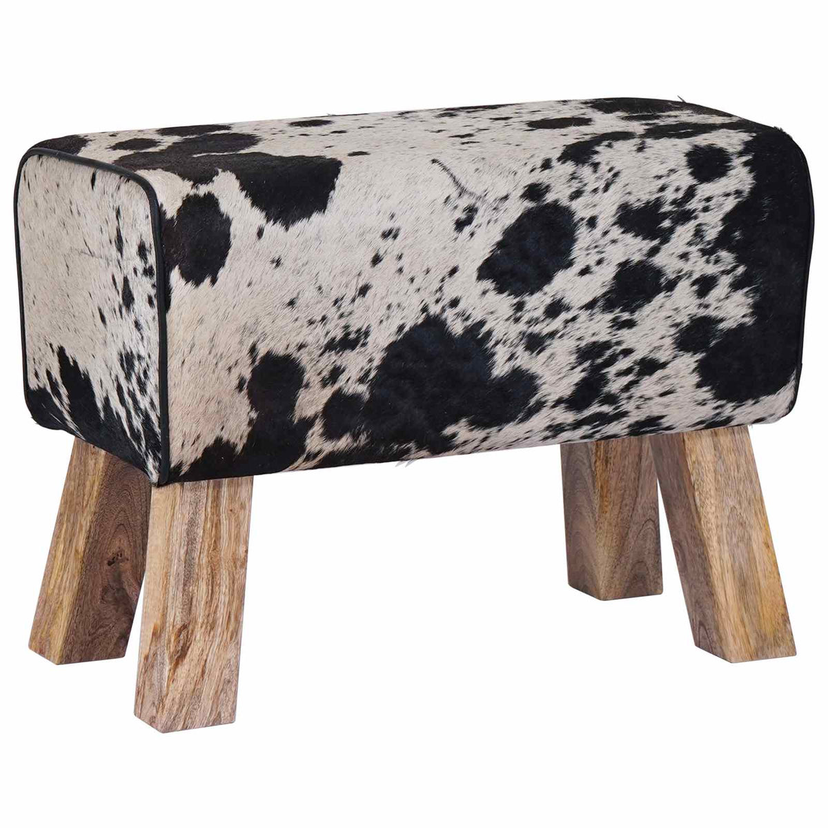 vidaXL Bench 60 x 30 x 45 cm Real Leather Black and White