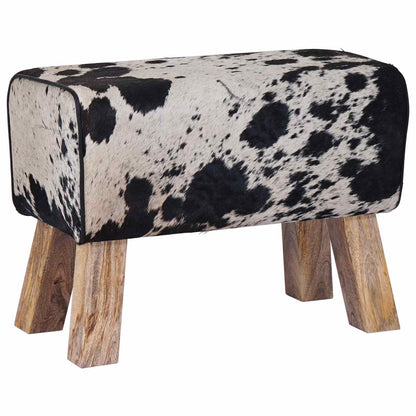 vidaXL Bench 60 x 30 x 45 cm Real Leather Black and White