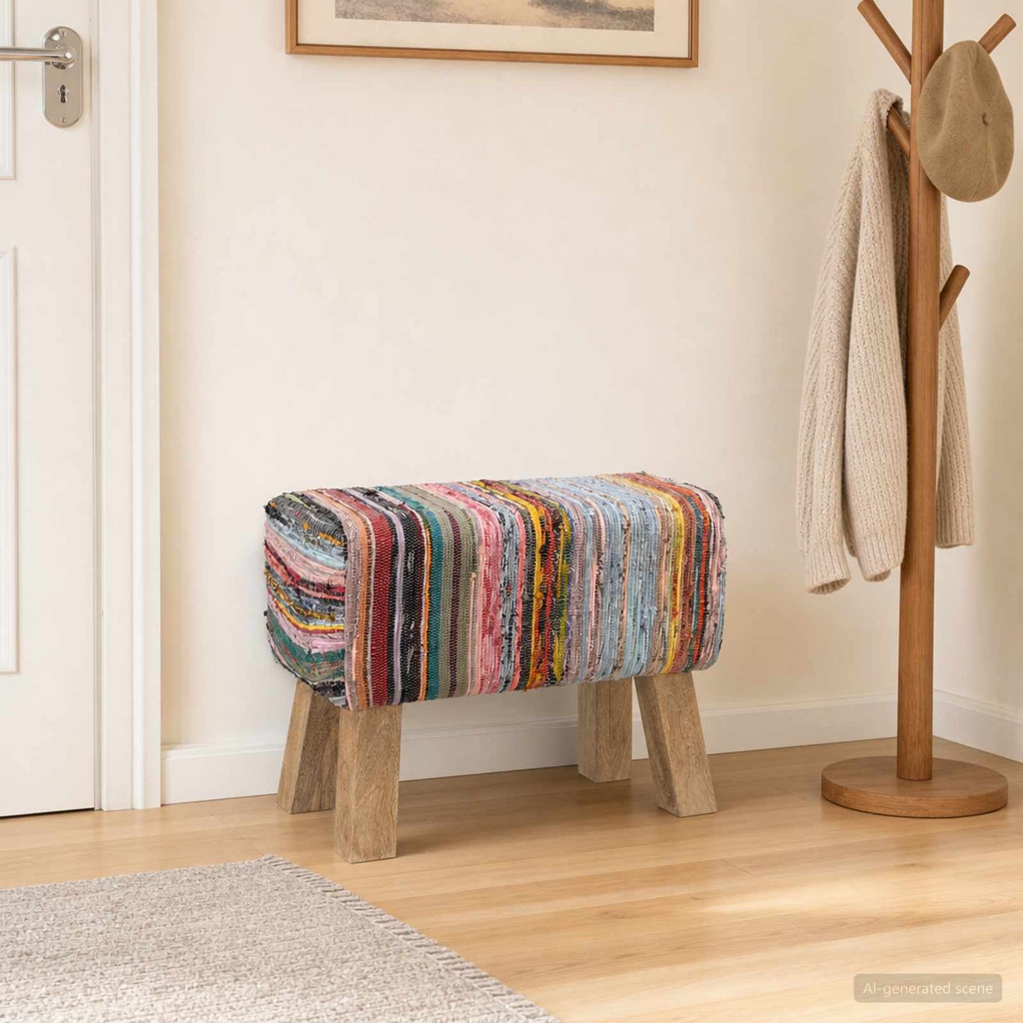 vidaXL Bench 60 x 30 x 45 cm Real Leather Multicolour