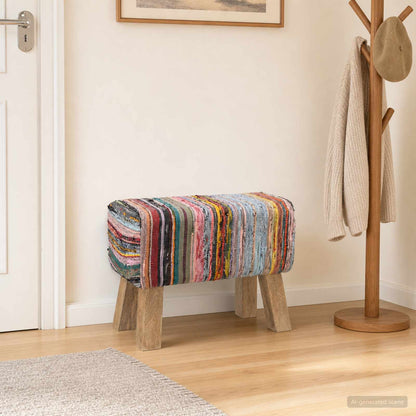 vidaXL Bench 60 x 30 x 45 cm Real Leather Multicolour