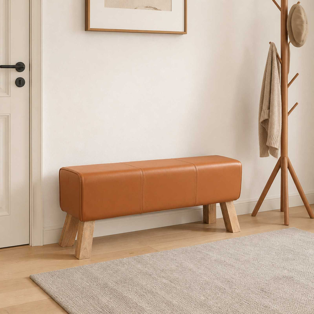 vidaXL Bench 110 x 30 x 45 cm Real Leather Brown