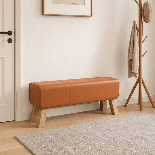 vidaXL Bench 110 x 30 x 45 cm Real Leather Brown
