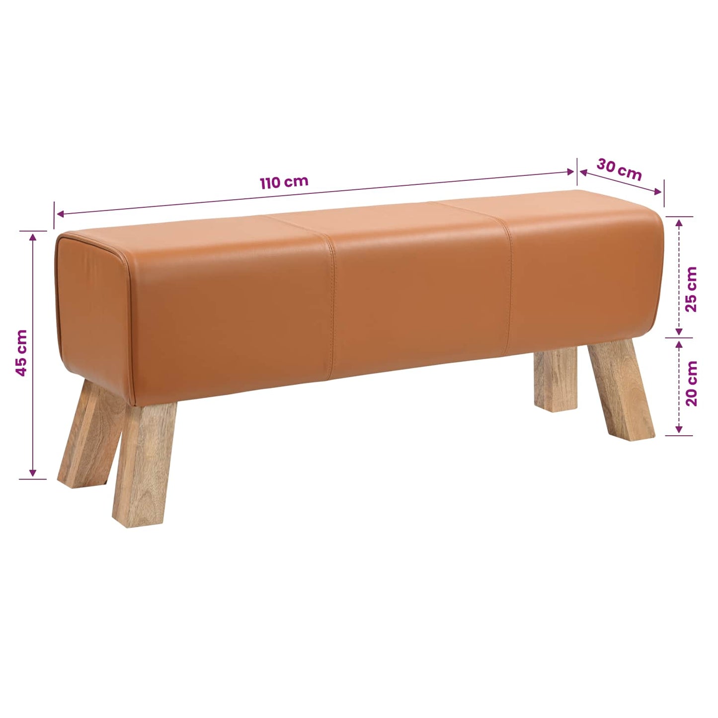 vidaXL Bench 110 x 30 x 45 cm Real Leather Brown