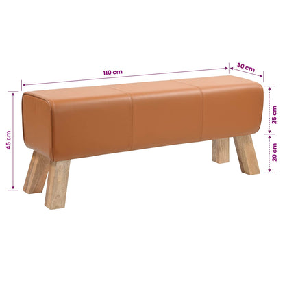 vidaXL Bench 110 x 30 x 45 cm Real Leather Brown