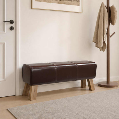 vidaXL Bench 110 x 30 x 45 cm Real Leather Dark Brown