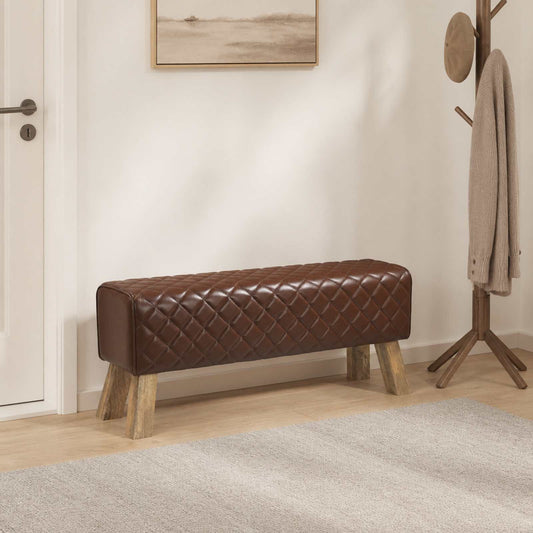 vidaXL Bench 110 x 30 x 45 cm Real Leather Brown Diamond
