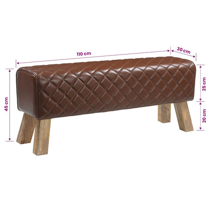 vidaXL Bench 110 x 30 x 45 cm Real Leather Brown Diamond