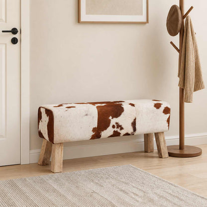 vidaXL Bench 110 x 30 x 45 cm Real Leather Brown and White
